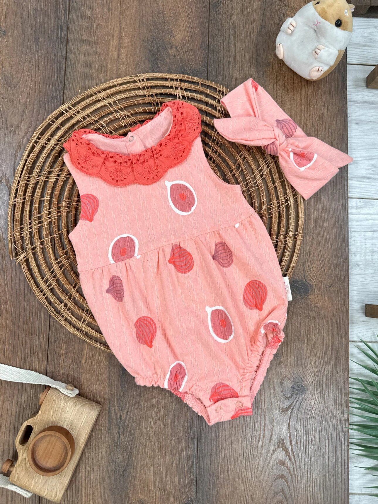 Pamuklu Yazlık Bandanalı 2li Kız Bebek Takım