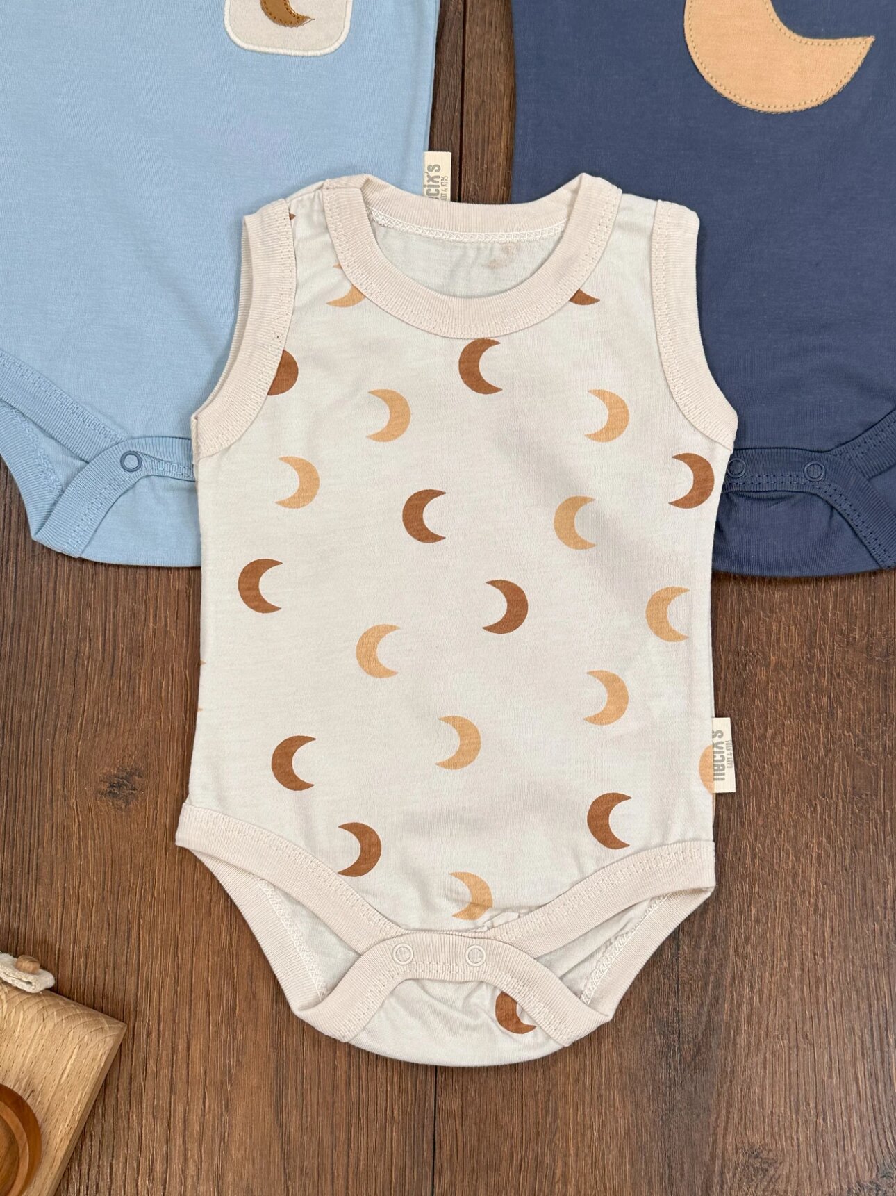 Yazlık Pamuklu Ay Desenli Erkek Bebek 3lu Zıbın