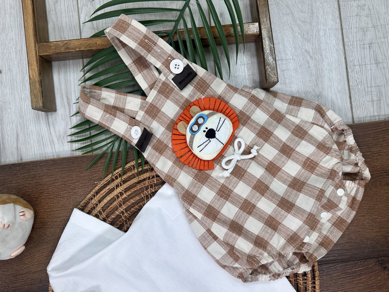 Yazlık Pamuklu Aslan Nakışlı Polo Yaka Erkek Bebek 2li Takım