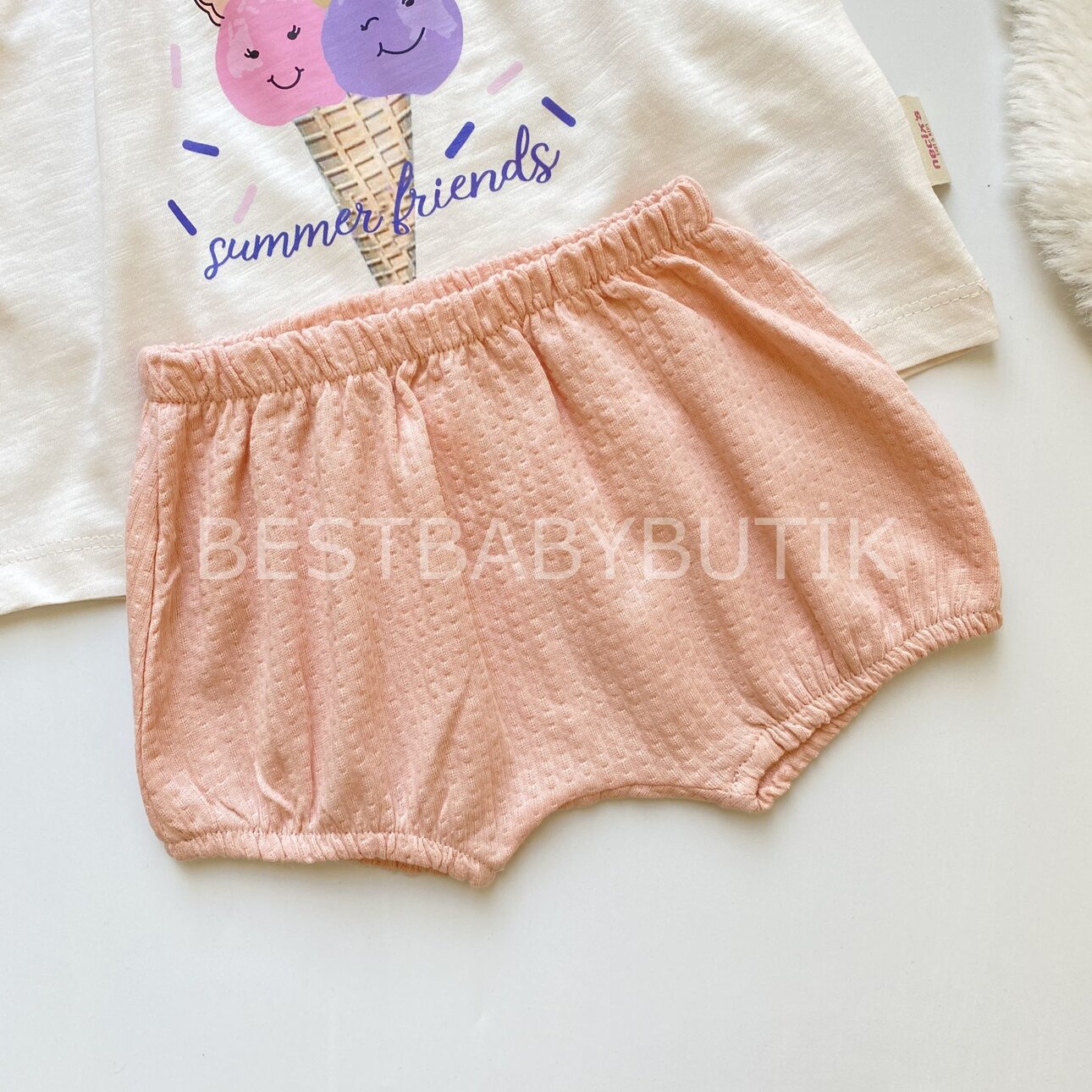 Yazlık Pamuklu Dondurma Baskılı 2li Kız Bebek Takım
