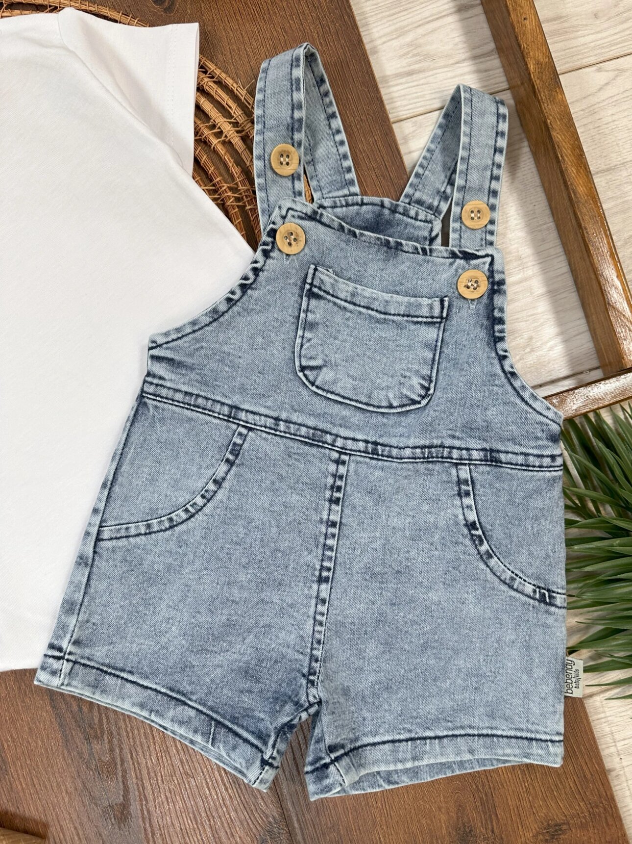 Kot Kumaş Şık Askılı 2li Erkek Bebek Takım