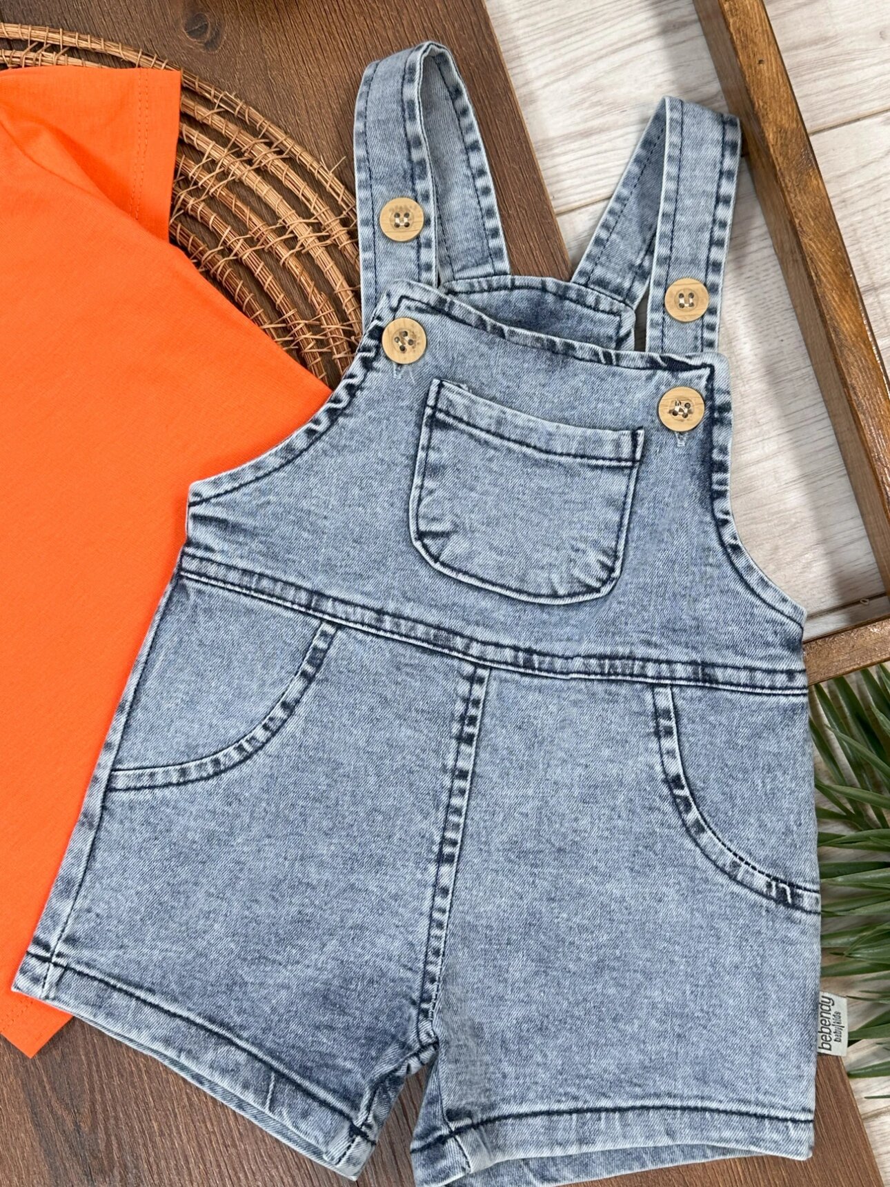 Pamuklu Kısa Kollu Turuncu Tişört Denim Askılı 2li Erkek Çocuk Takım
