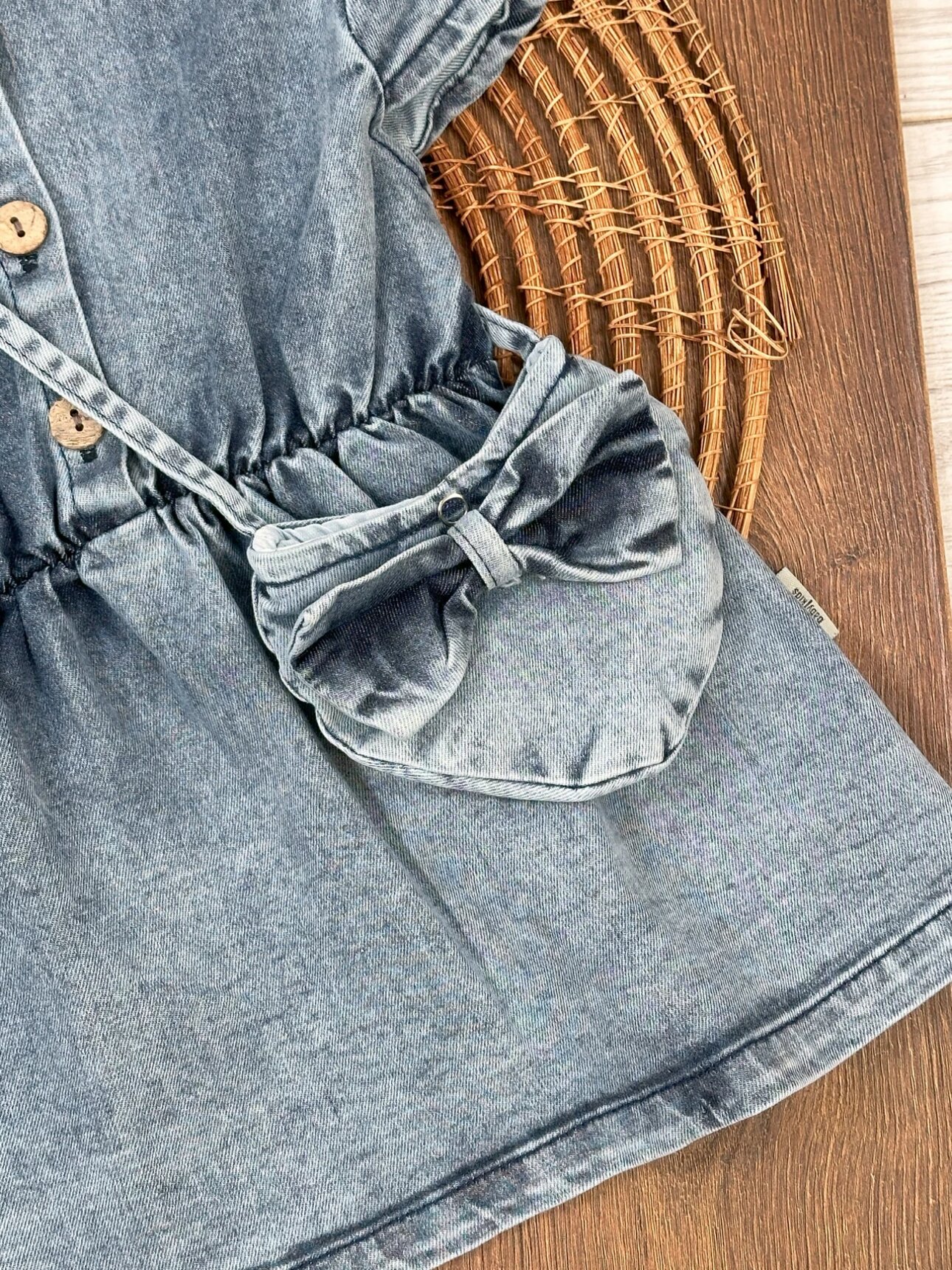 Denim Kumaş Düğme Detaylı Kaliteli 2 Parça Kız Çocuk Elbise