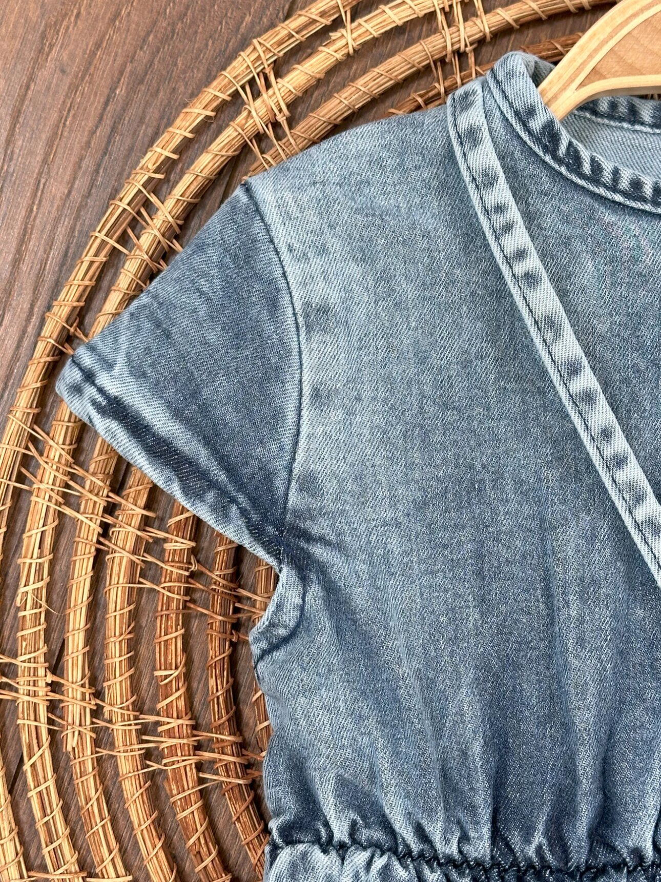 Denim Kumaş Düğme Detaylı Kaliteli 2 Parça Kız Çocuk Elbise