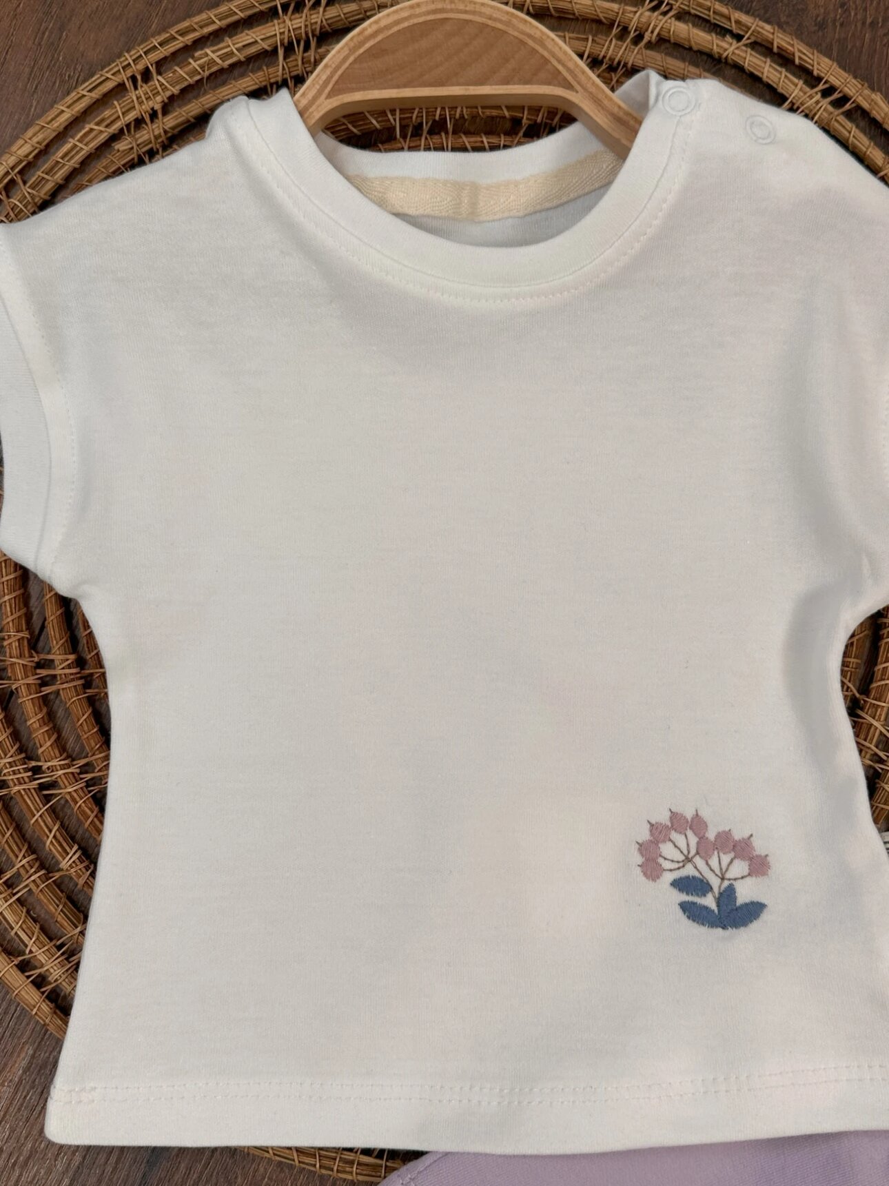 Pamuklu Çiçek Nakışlı 3lu Kız Bebek Takım