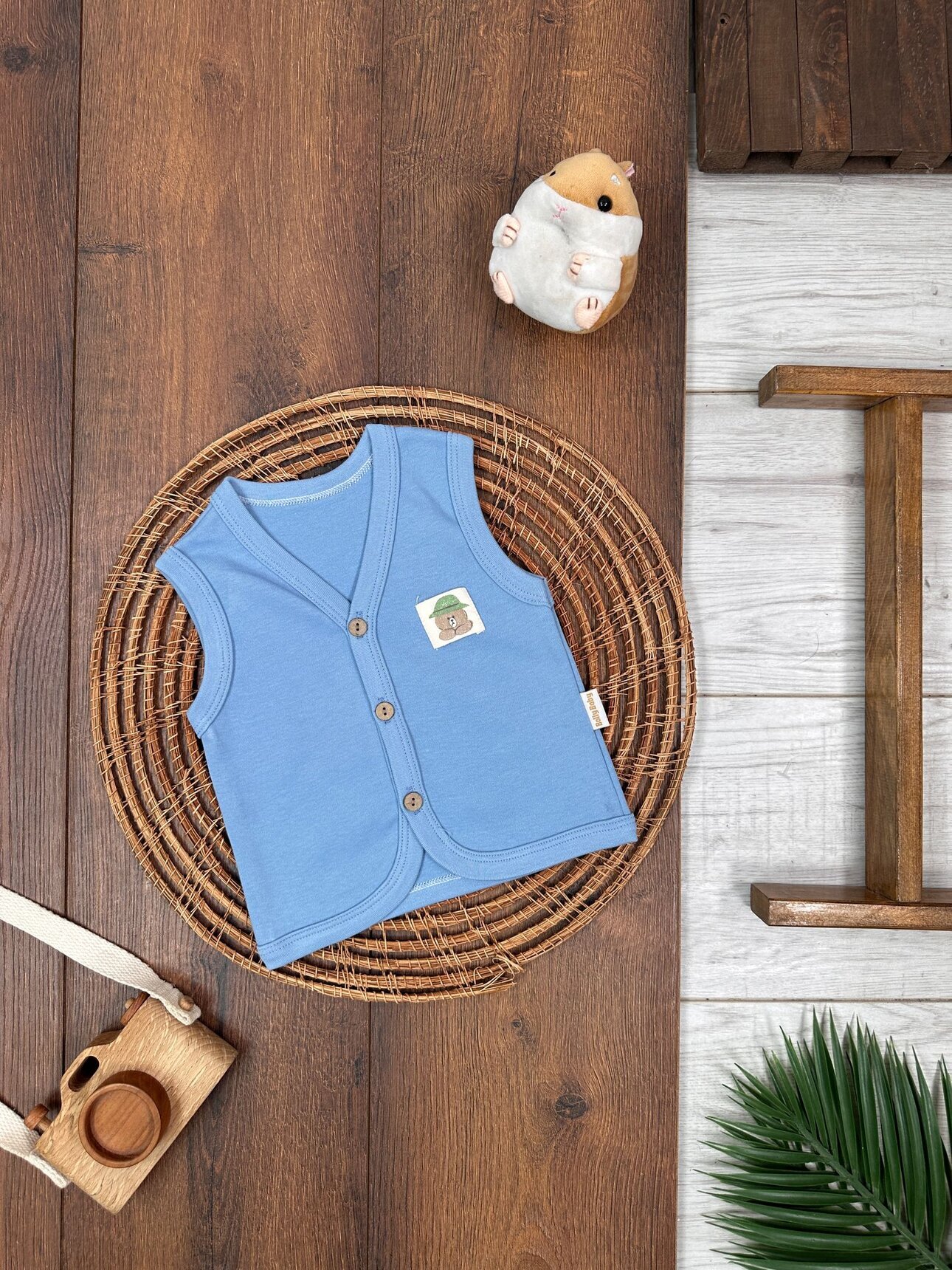 Pamuklu Ayıcık Detaylı Erkek Bebek Yelek