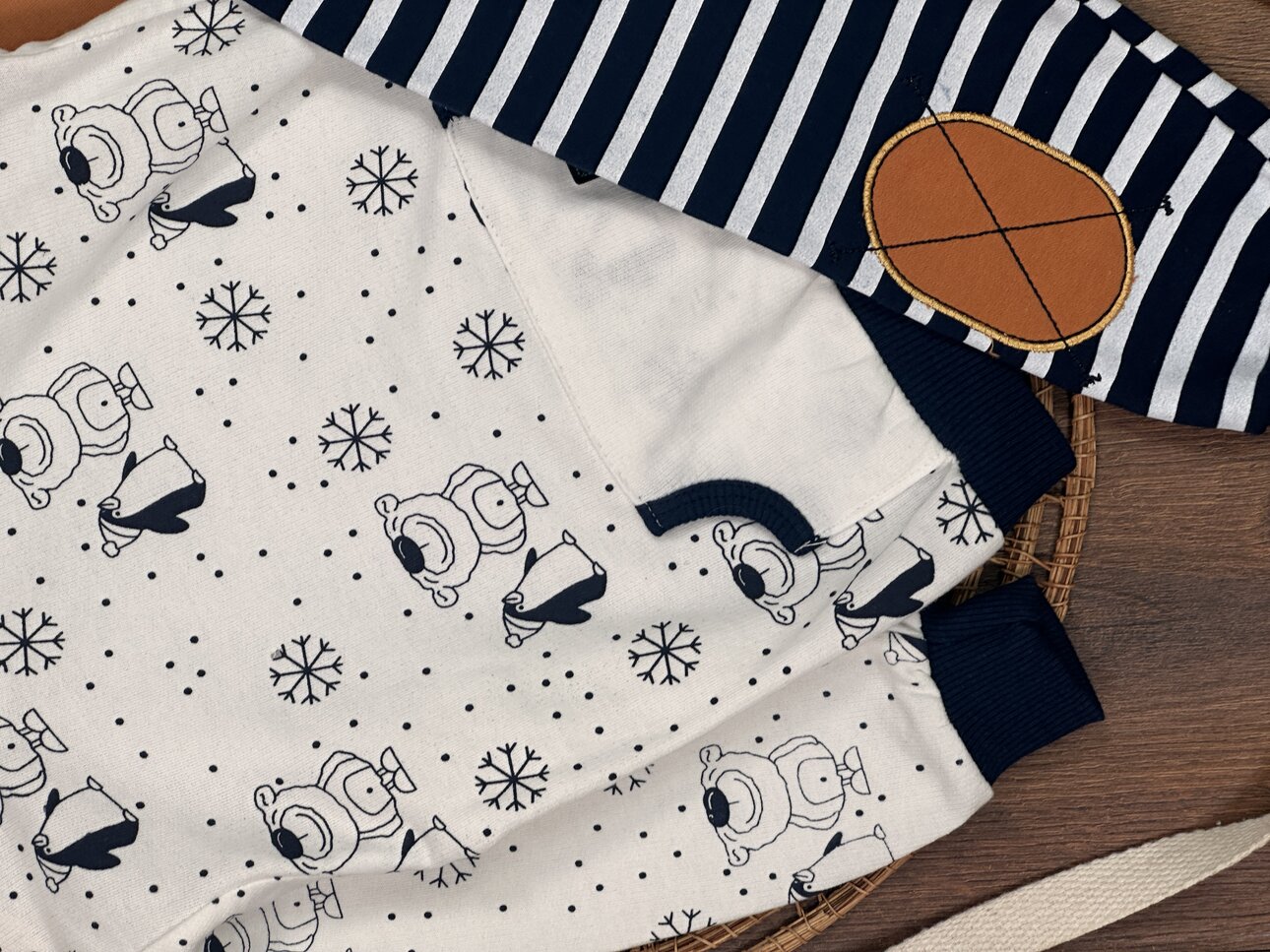 Pamuklu Kar Tanesi Detaylı Çizgili 2li Erkek Bebek Takım