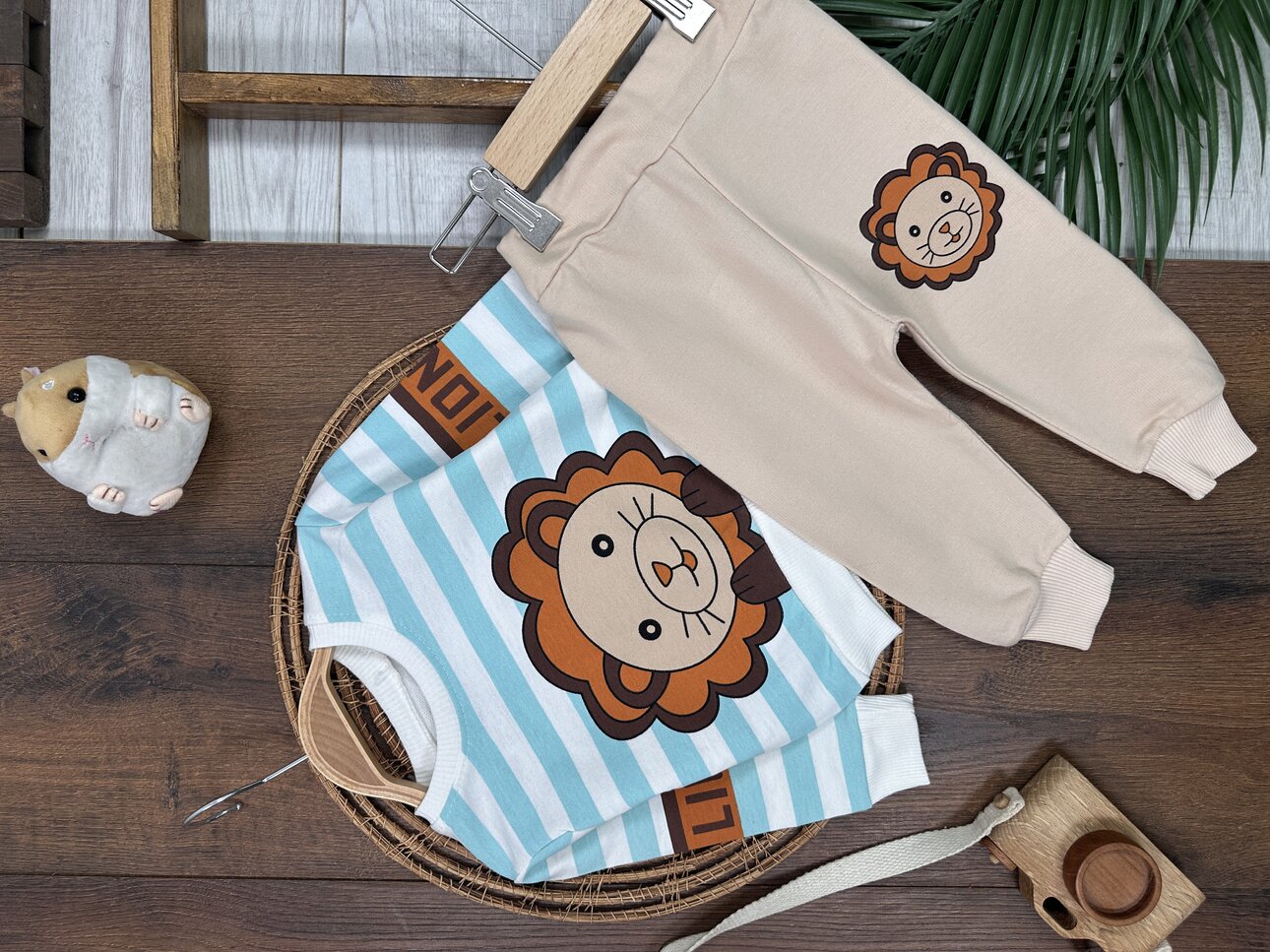 Kışlık Pamuklu Aslan Desenli Erkek Bebek 2li Takım