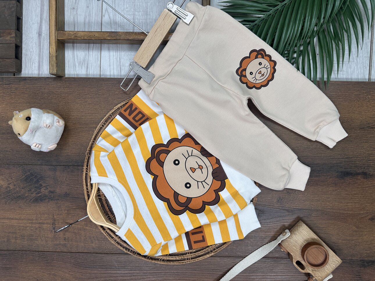 Kışlık Pamuklu Aslan Desenli Erkek Bebek 2li Takım