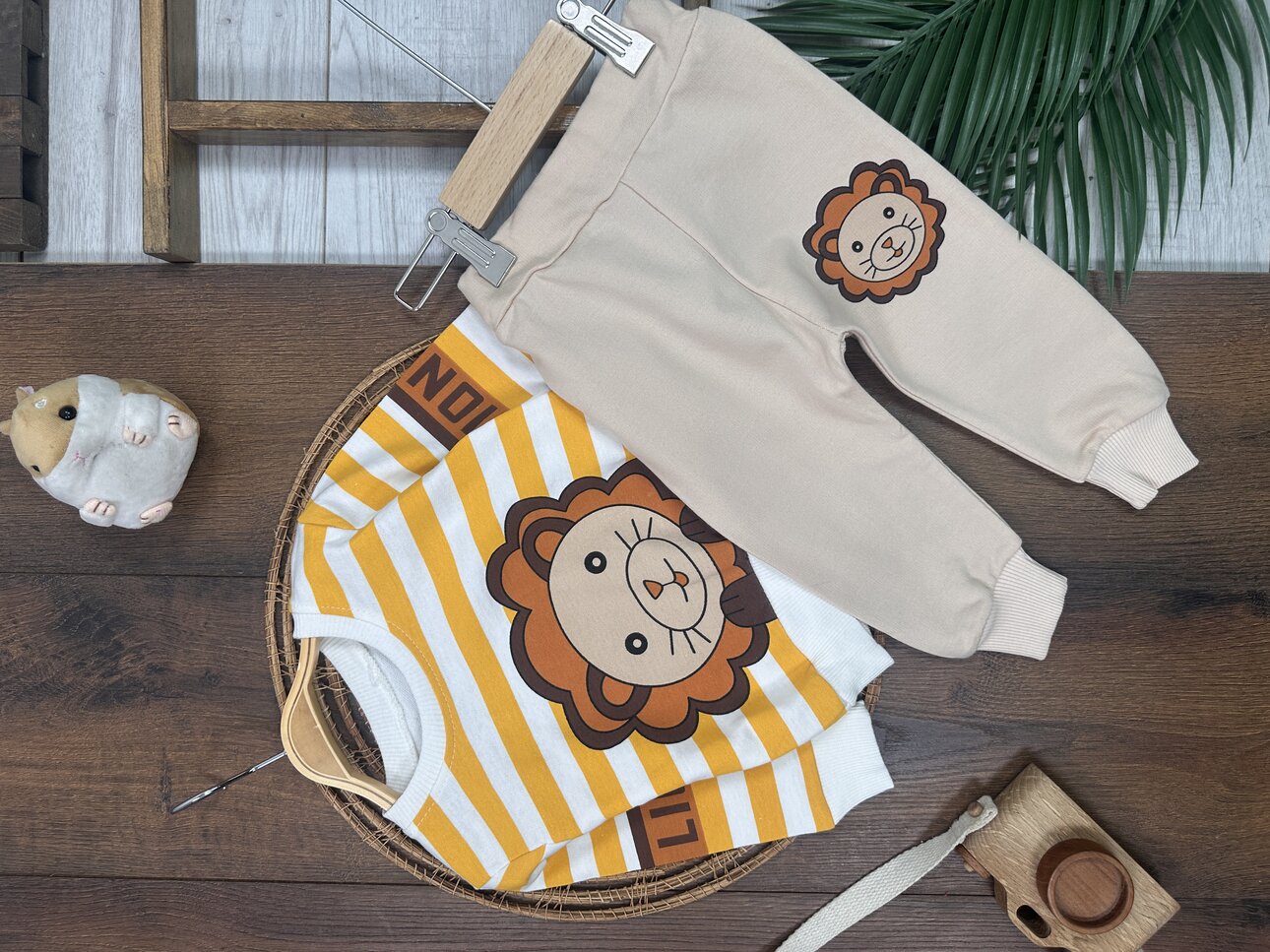 Kışlık Pamuklu Aslan Desenli Erkek Bebek 2li Takım