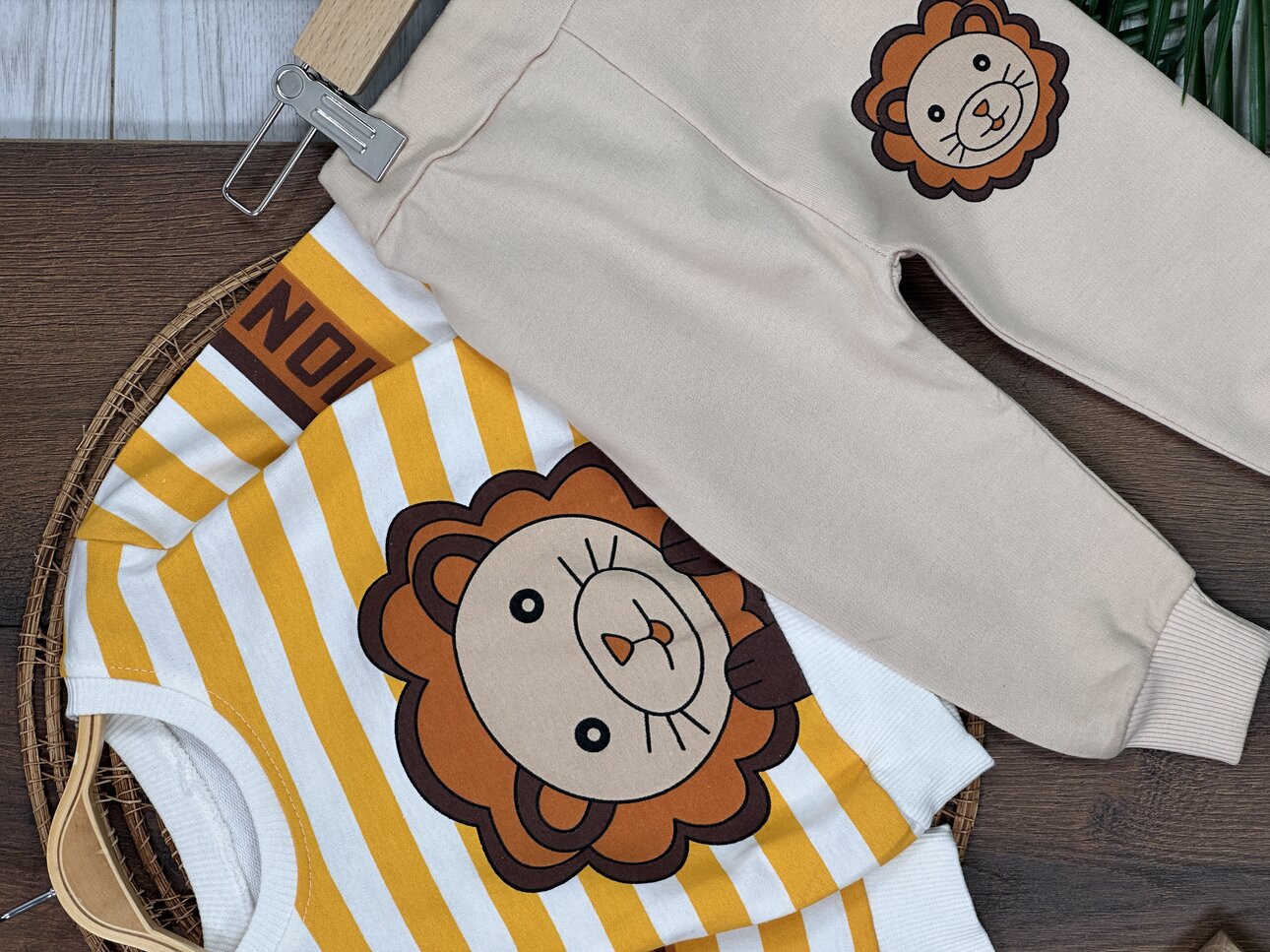 Kışlık Pamuklu Aslan Desenli Erkek Bebek 2li Takım