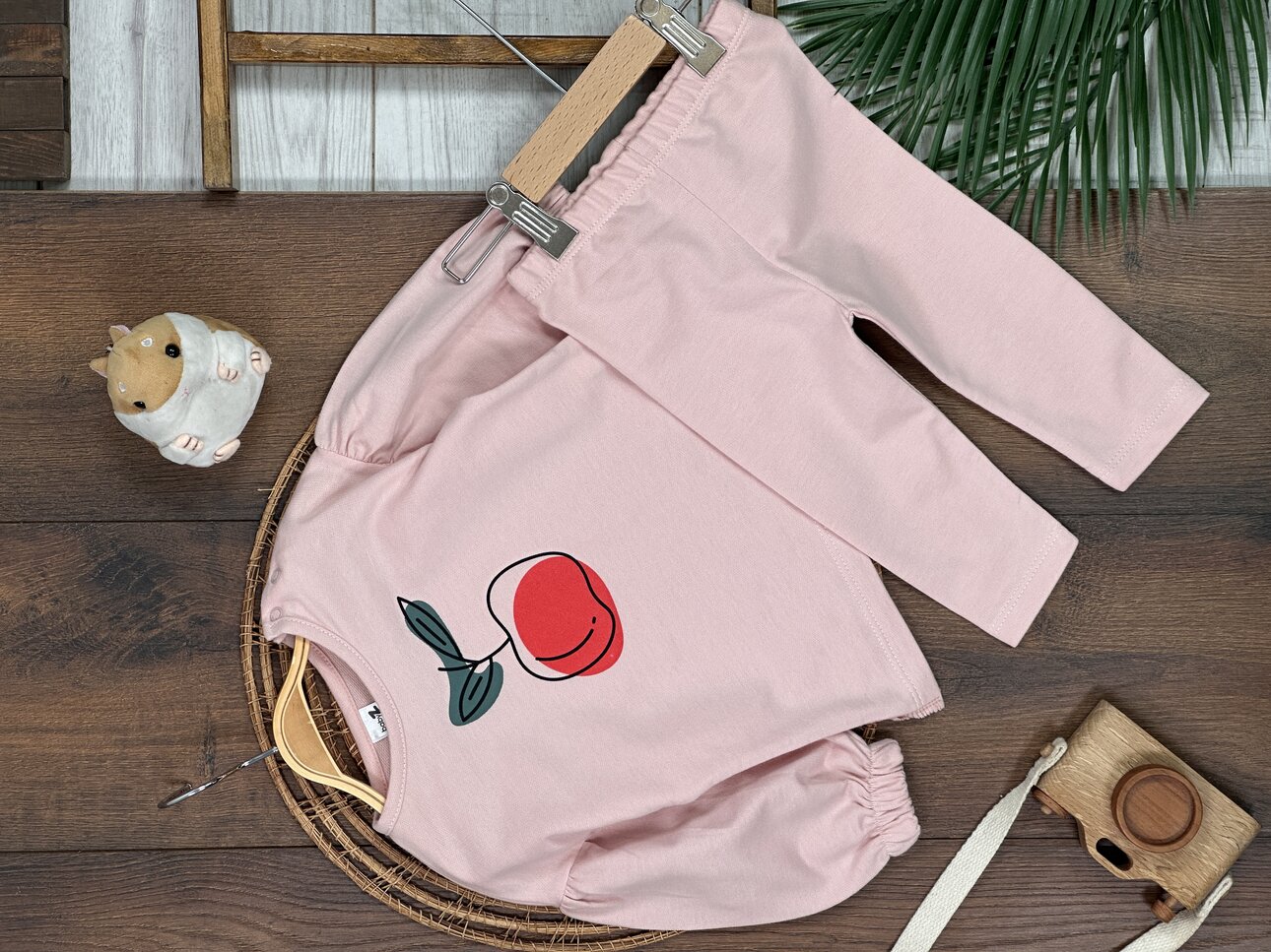 Pamuklu Kiraz Desenli 2li Kız Bebek Takım