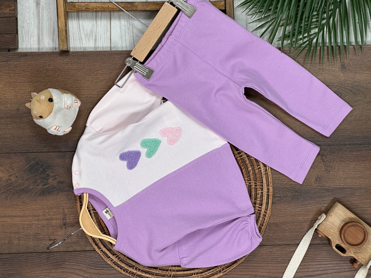 Pamuklu Kalp Desenli 2li Kız Bebek Takım