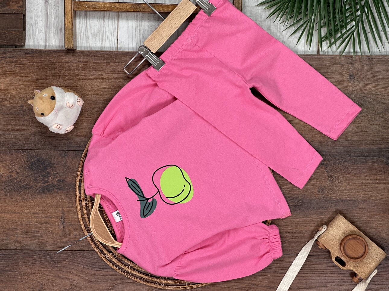 Pamuklu Meyve Desenli Pembe 2li Kız Bebek Takım