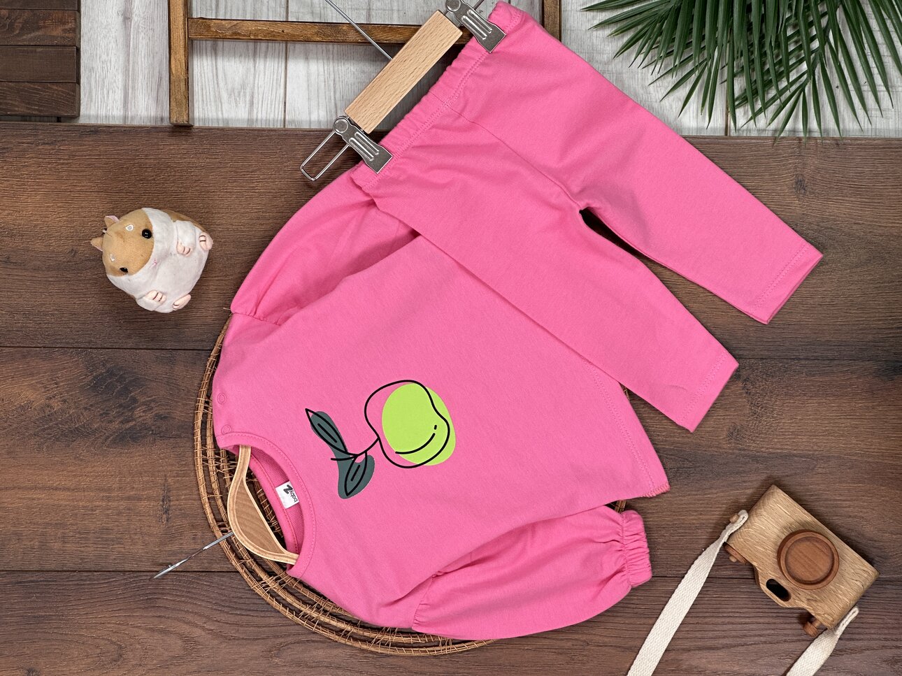 Pamuklu Meyve Desenli Pembe 2li Kız Bebek Takım