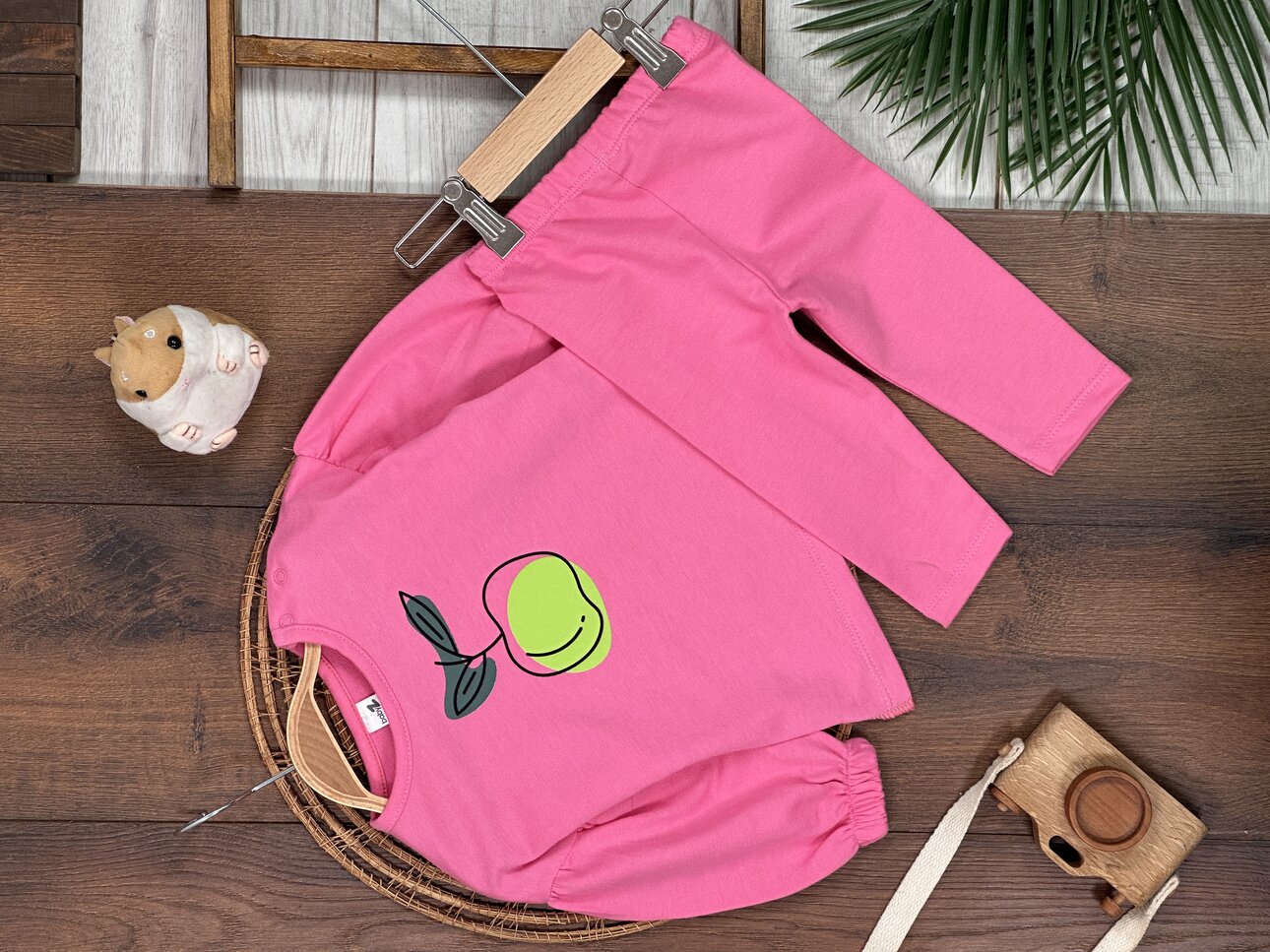 Pamuklu Meyve Desenli Pembe 2li Kız Bebek Takım