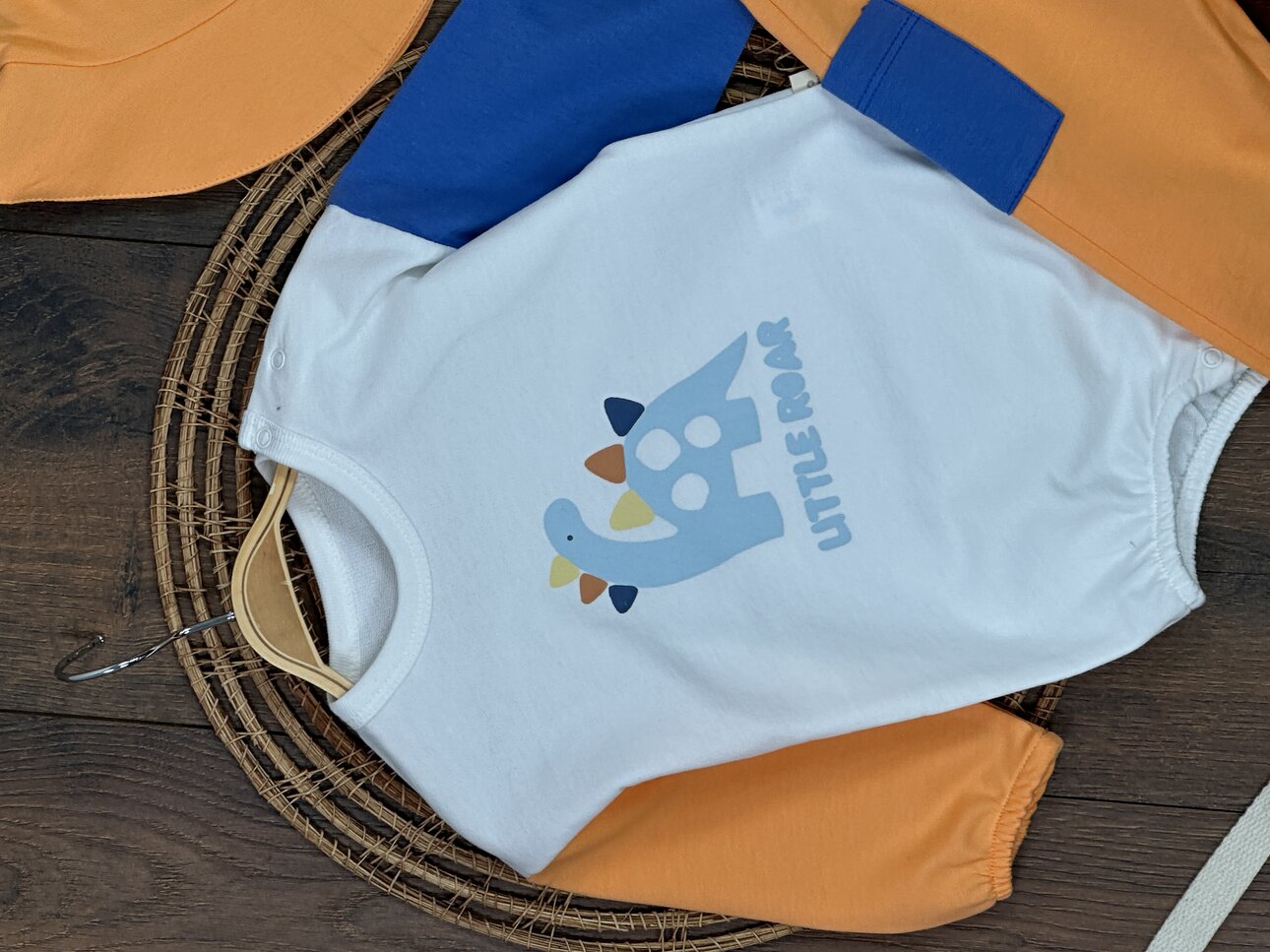 Pamuklu Dinozor Temalı Mevsimlik 3lu Erkek Bebek Takım