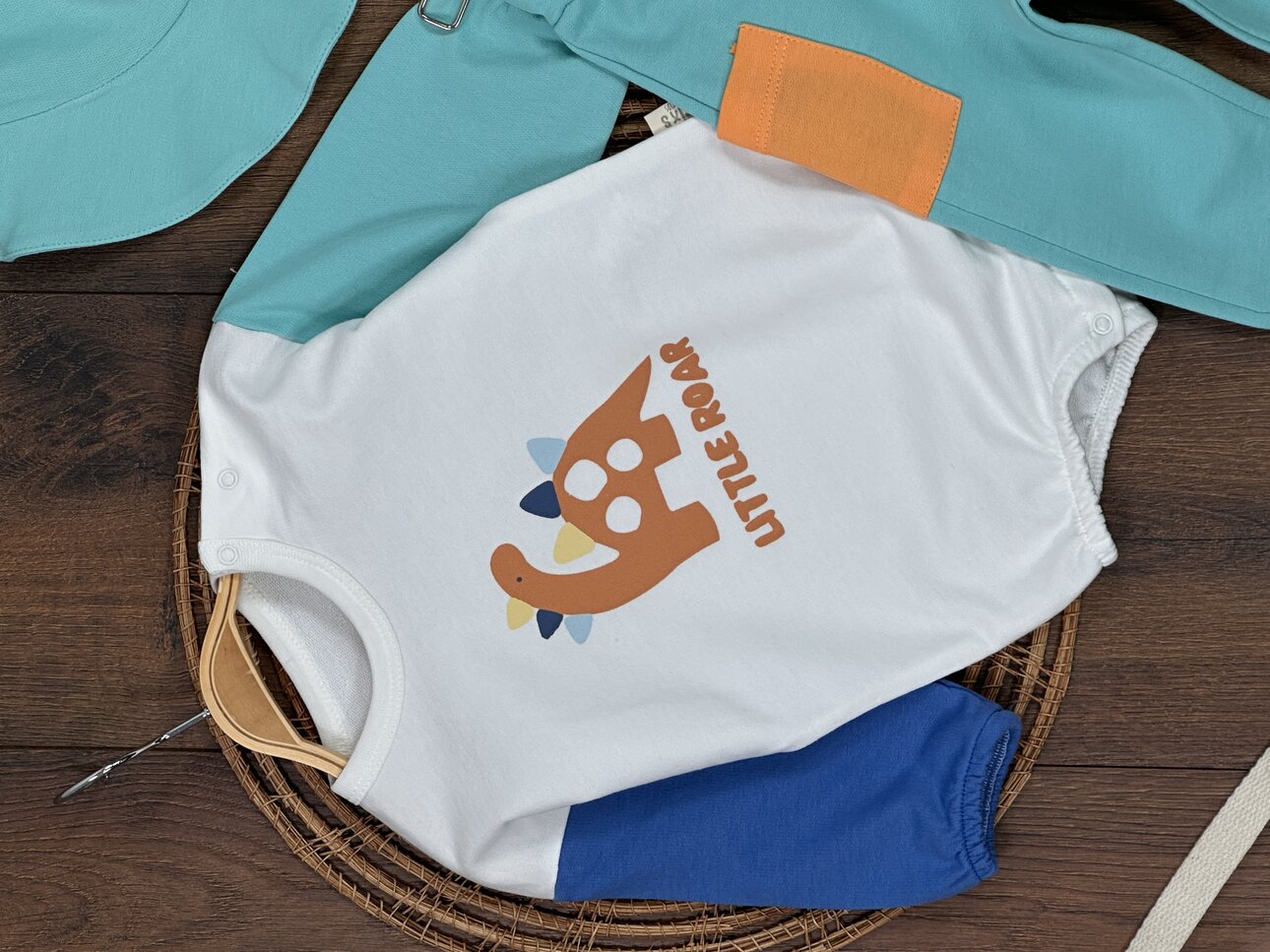 Pamuklu Dinazor Desenli Uzun Kollu 3lu Erkek Bebek Takım