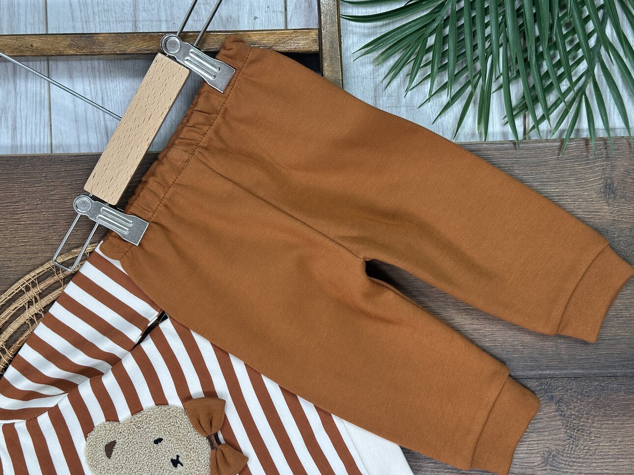 Pamuklu Çizgili Ayıcık Desenli 2li Unisex Bebek Takım