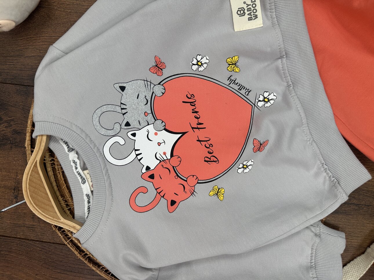 Pamuklu Mevsimlik Kedicik Detaylı  2li Kız Bebek Takım
