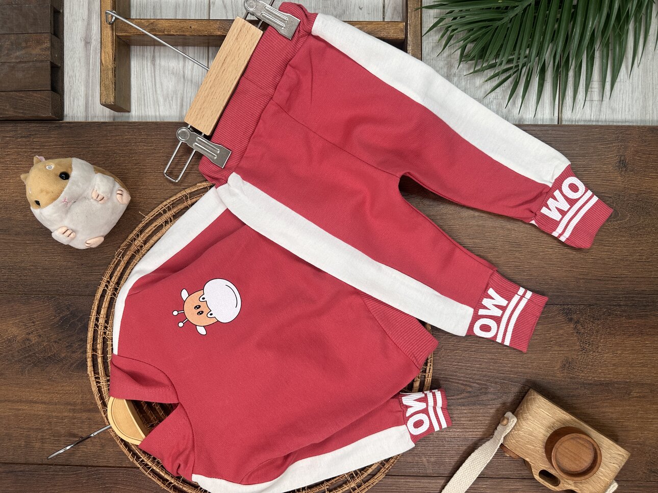 Pamuklu Kapüşonlu Unisex Bebek 2li Takım