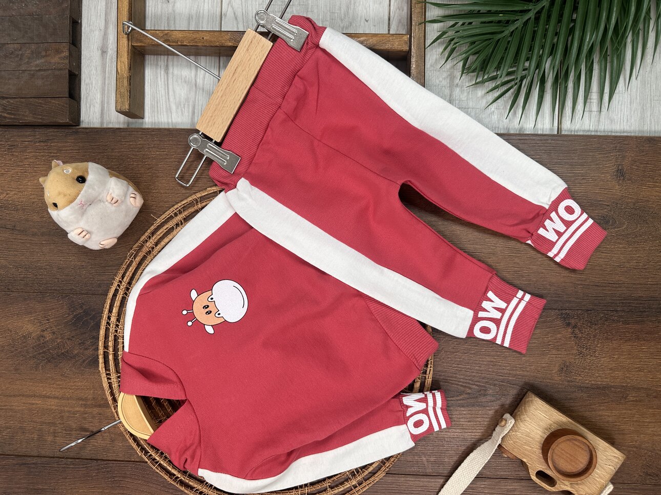 Pamuklu Kapüşonlu Unisex Bebek 2li Takım