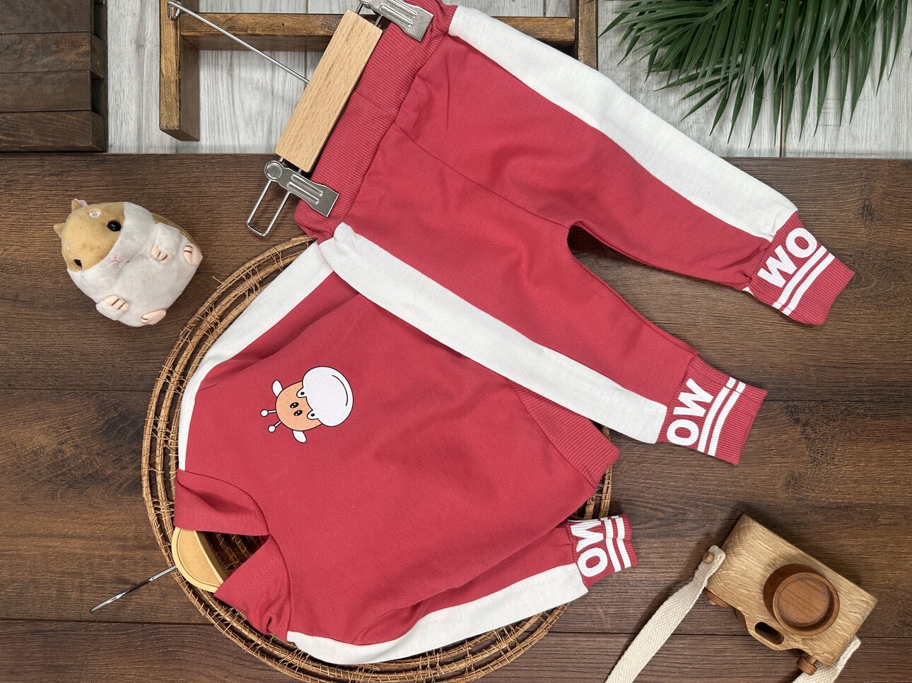 Pamuklu Kapüşonlu Unisex Bebek 2li Takım