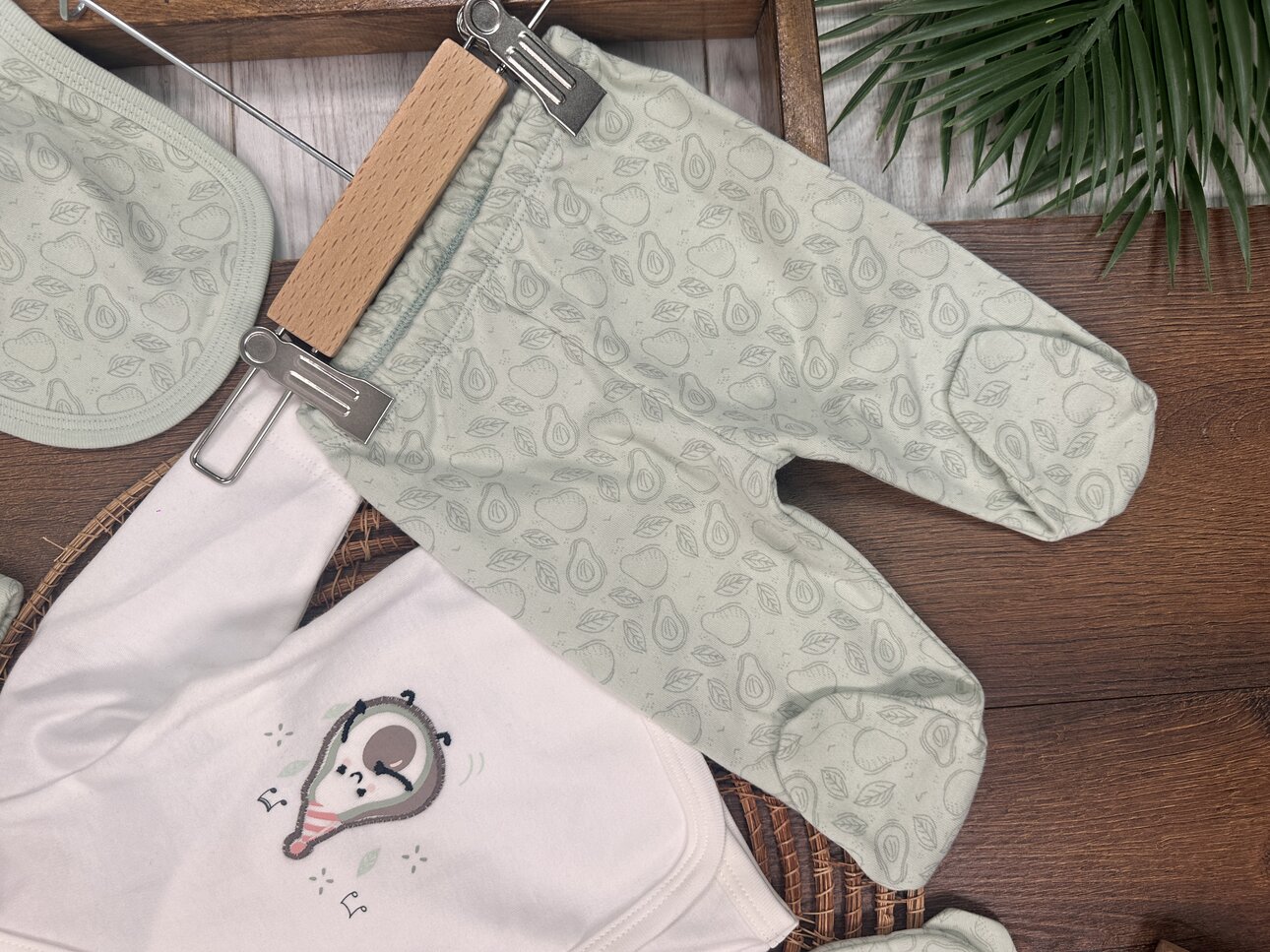 Pamuklu Avokado Desenli 5li Unisex Bebek Hastane Çıkış Seti