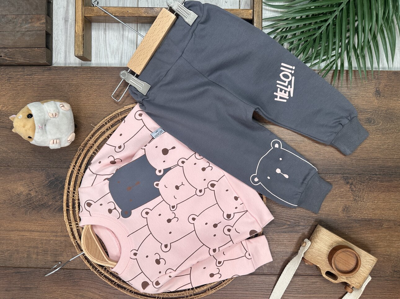 PEMBE BİSİKLET YAKA UZUN KOLLU LASTİKLİ BEL PAÇA KIZ ÇOCUK & BEBEK ALT ÜST TAKIM