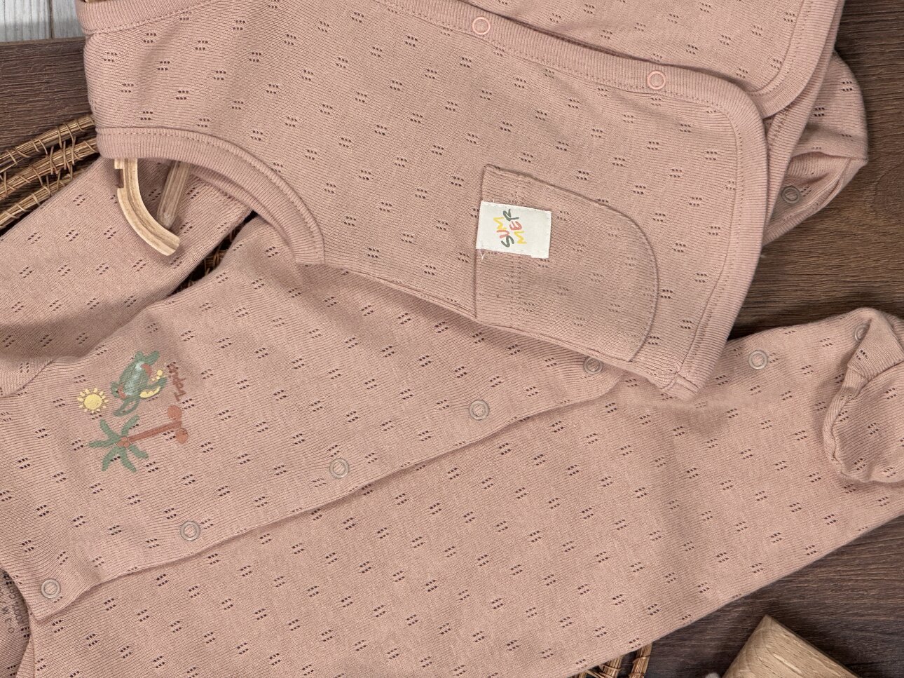 Pamuklu Palmiye Desenli Organik 2li Unisex Bebek Takım