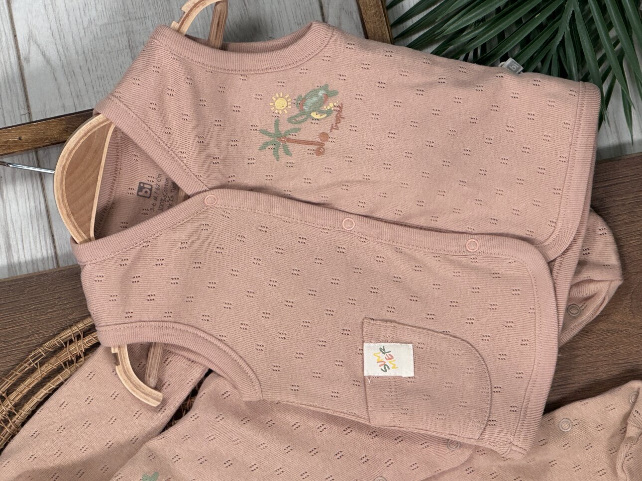 Pamuklu Palmiye Desenli Organik 2li Unisex Bebek Takım