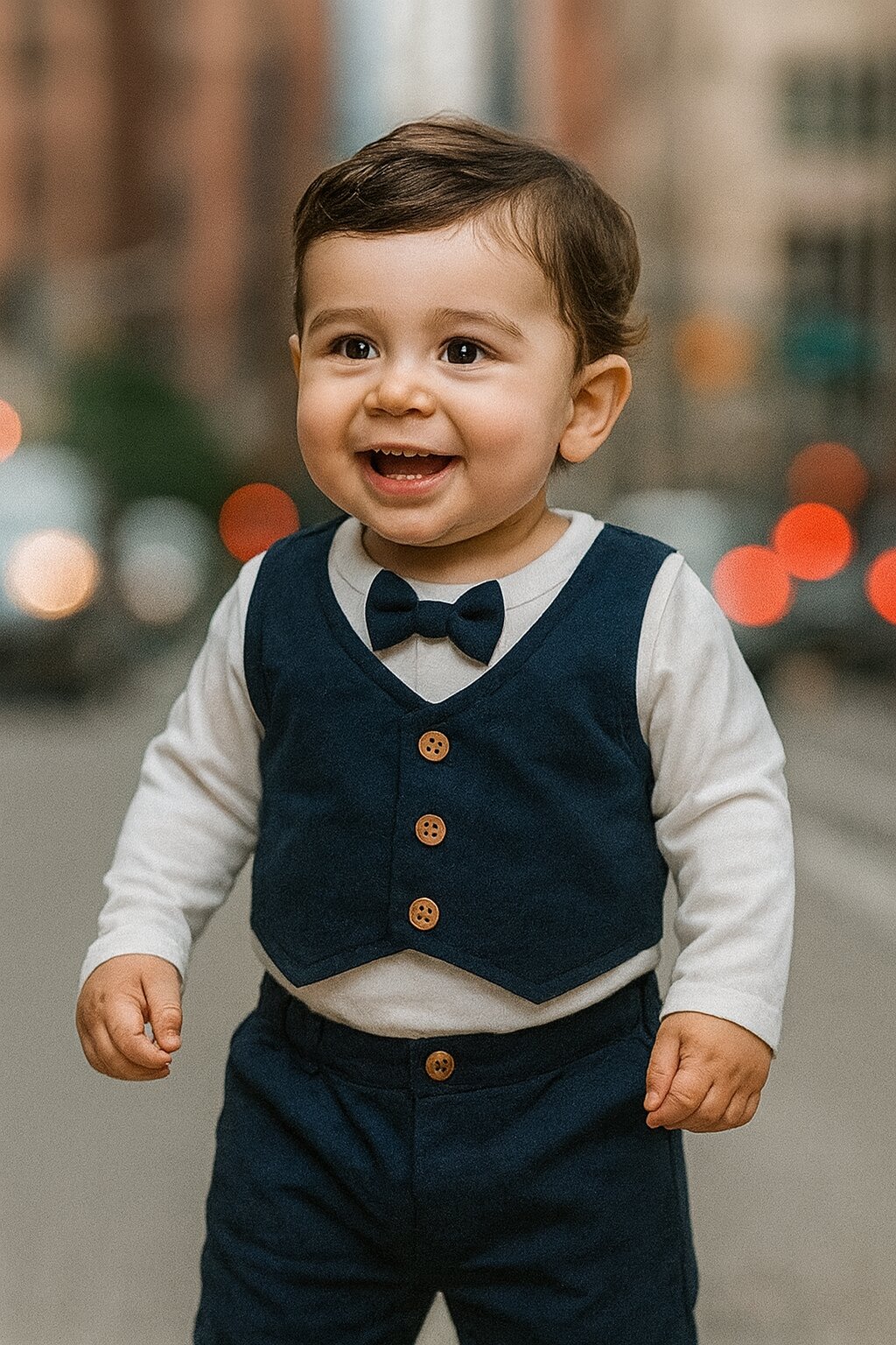 Pamuklu Yelekli Papyonlu 2li Erkek Bebek Takım
