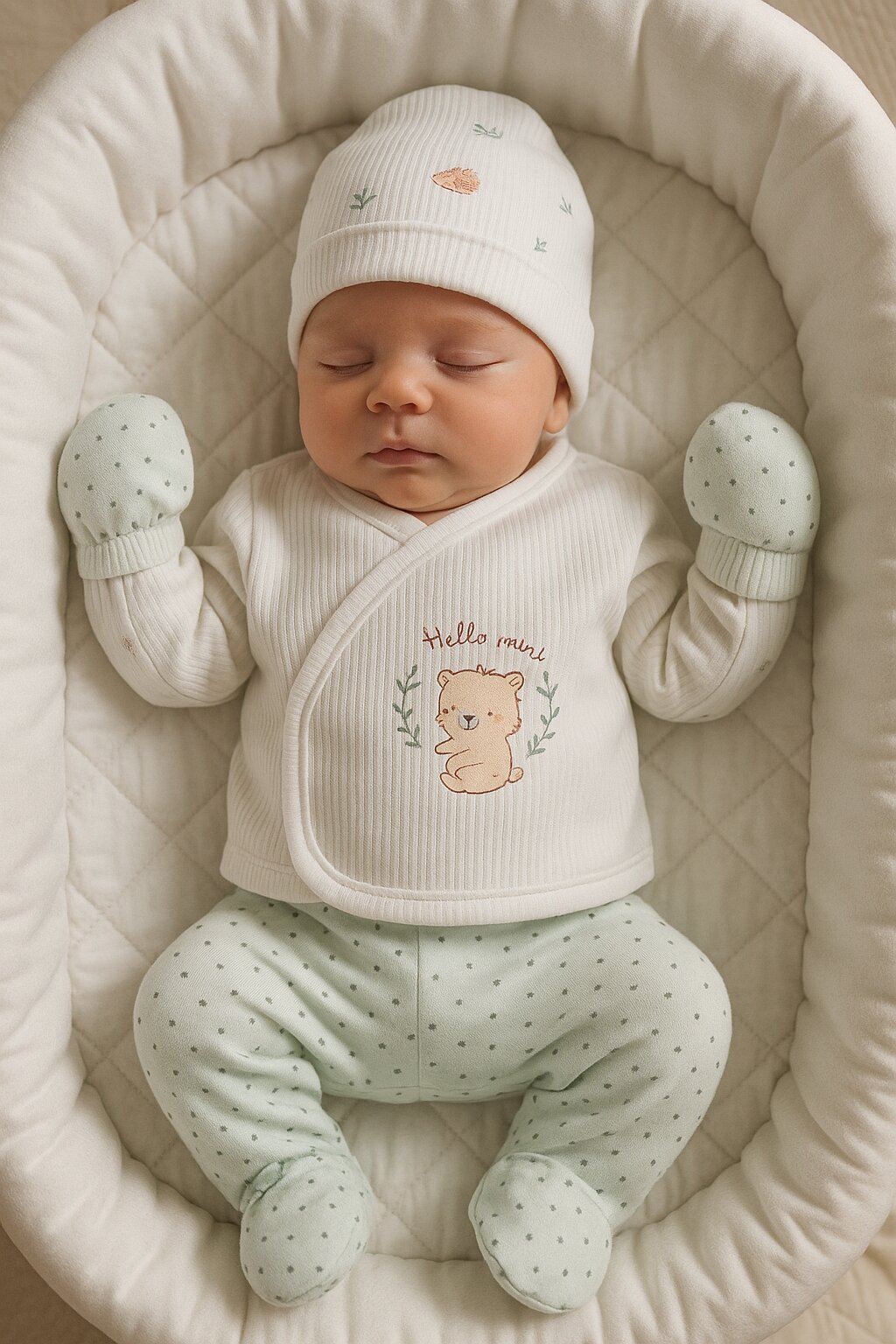 Koala Detaylı Pamuklu Unisex Bebek 5li Hastane Çıkış Seti