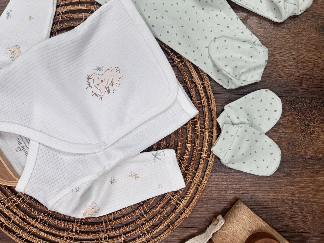 Koala Detaylı Pamuklu Unisex Bebek 5li Hastane Çıkış Seti