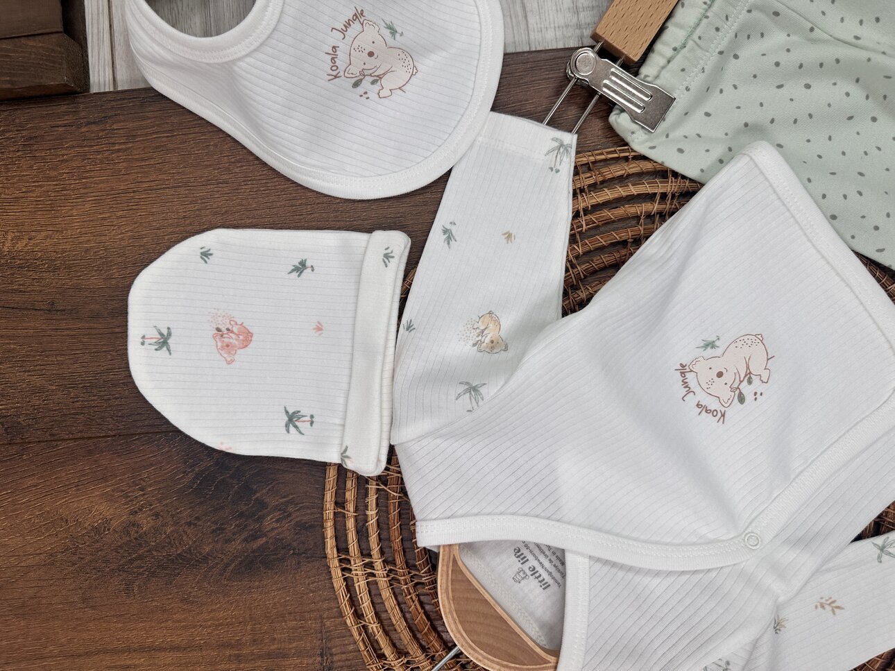 Koala Detaylı Pamuklu Unisex Bebek 5li Hastane Çıkış Seti