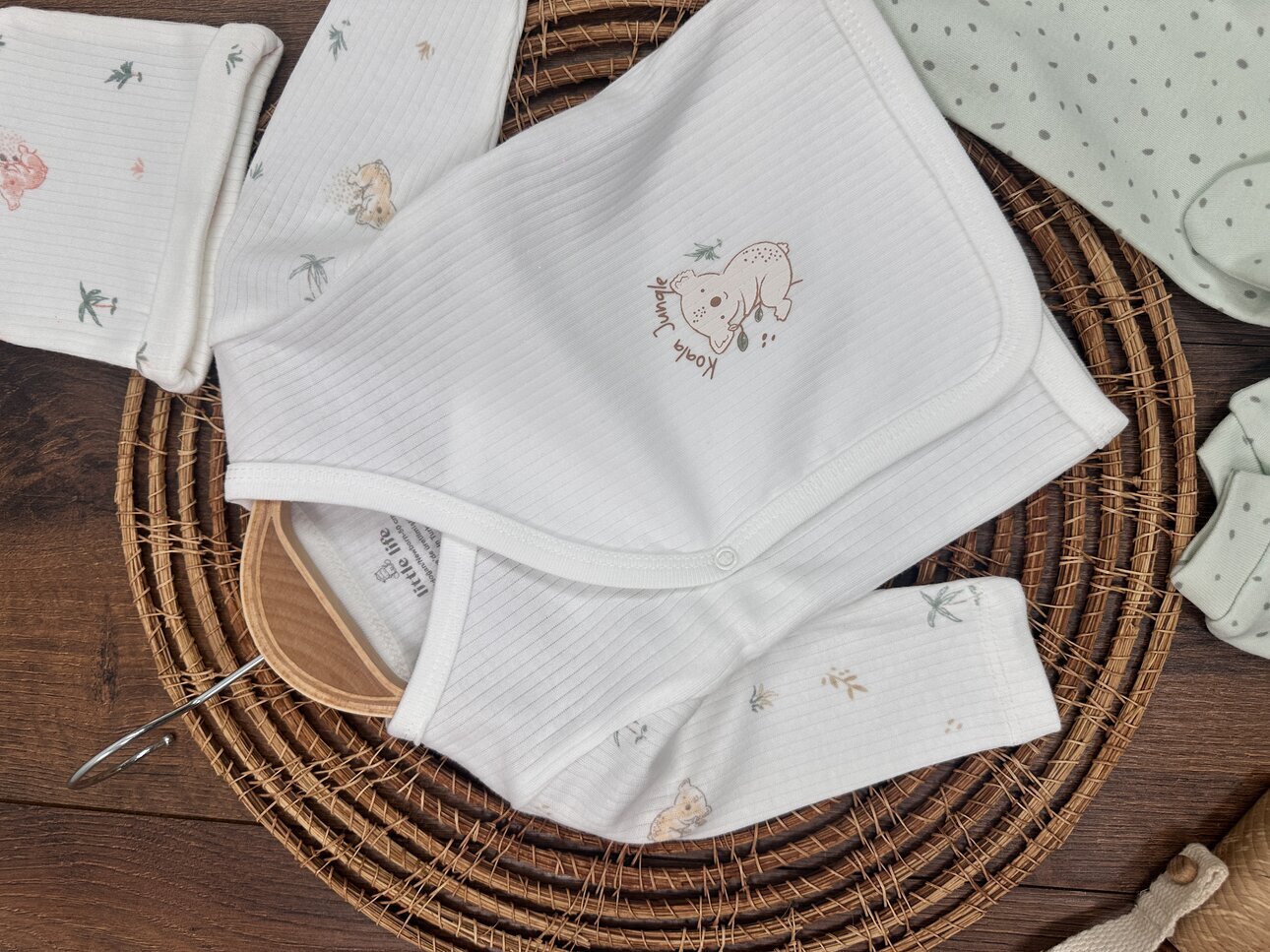 Koala Detaylı Pamuklu Unisex Bebek 5li Hastane Çıkış Seti