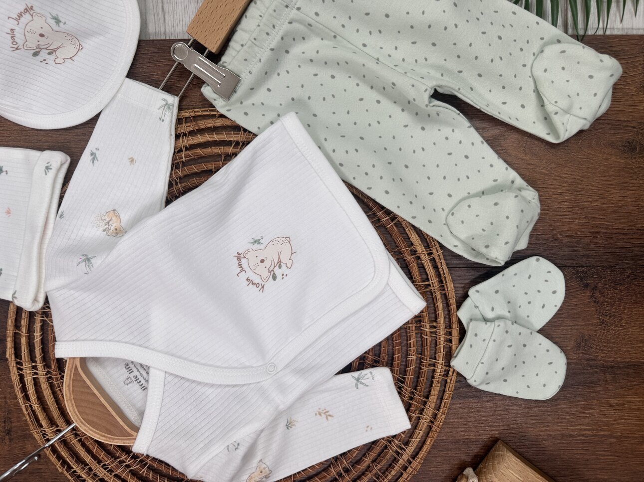 Koala Detaylı Pamuklu Unisex Bebek 5li Hastane Çıkış Seti