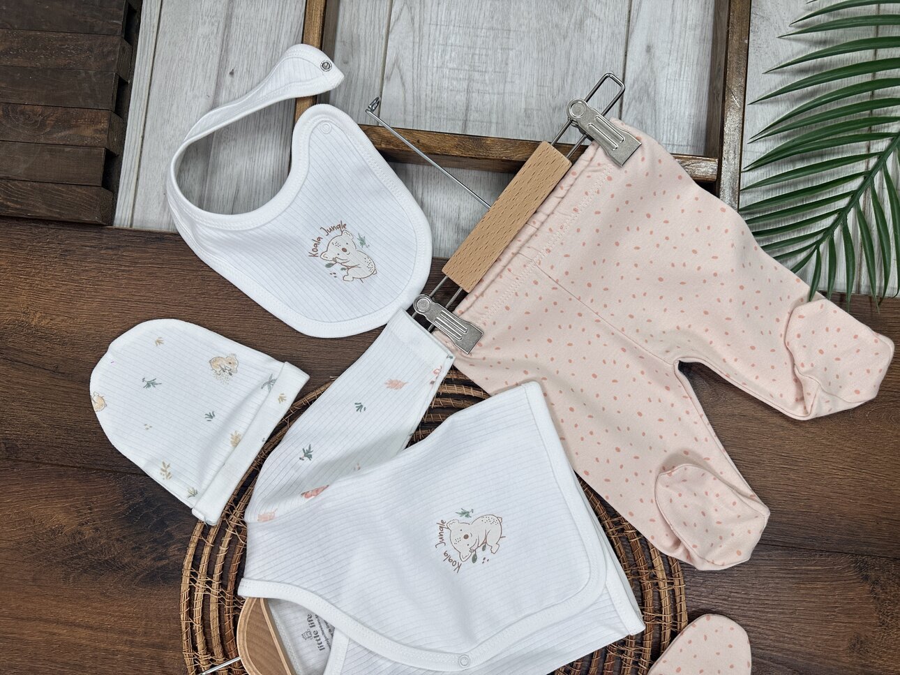 Koala Detaylı Pamuklu Kız Bebek 5li Hastane Çıkış Seti