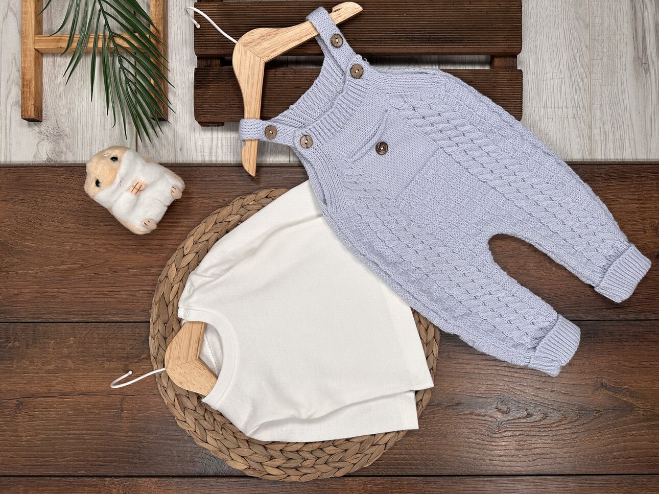 Örgü Desenli Yumuşak Pamuklu 2li Unisex Bebek Takım