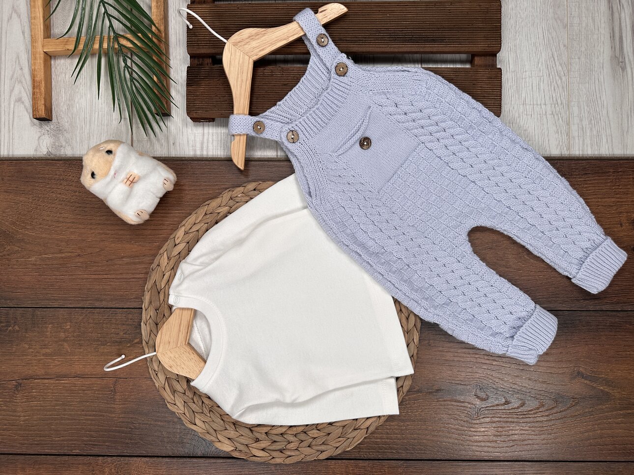Örgü Desenli Yumuşak Pamuklu 2li Unisex Bebek Takım