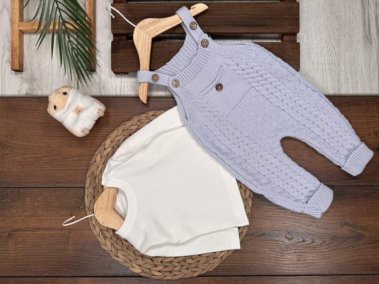 Örgü Desenli Yumuşak Pamuklu 2li Unisex Bebek Takım