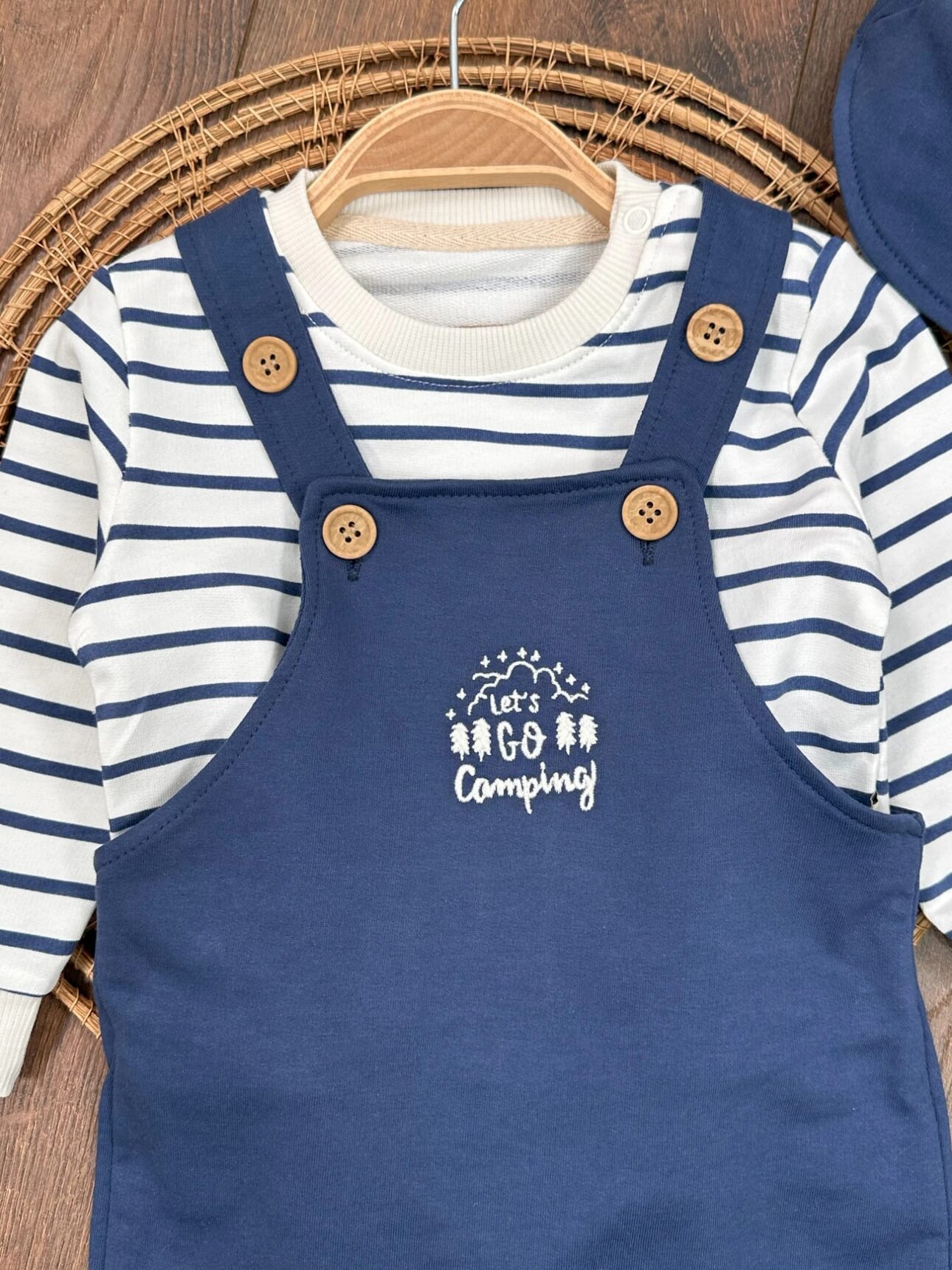 Safari Şapkalı Şeritli Sweatshirt Salopet Erkek Bebek Takım