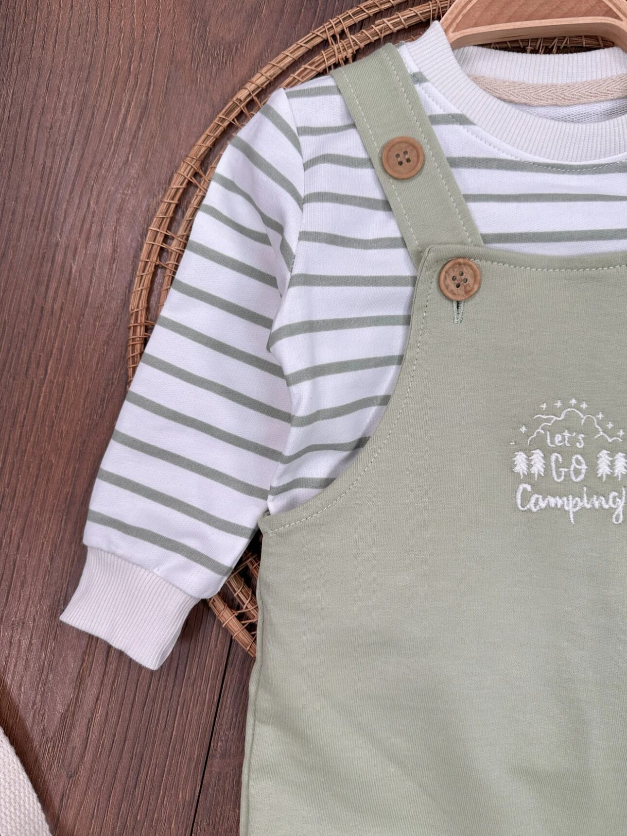 Safari Şapkalı Şeritli Sweatshirt Salopet Erkek Bebek Takım