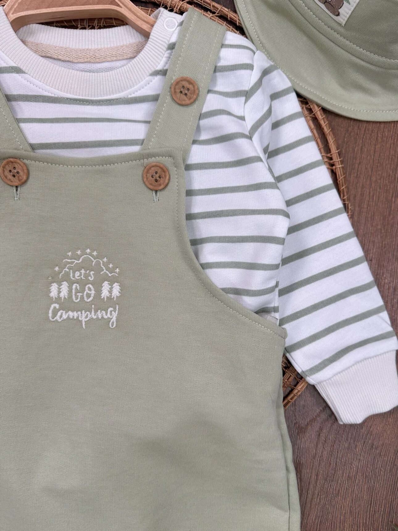 Safari Şapkalı Şeritli Sweatshirt Salopet Erkek Bebek Takım