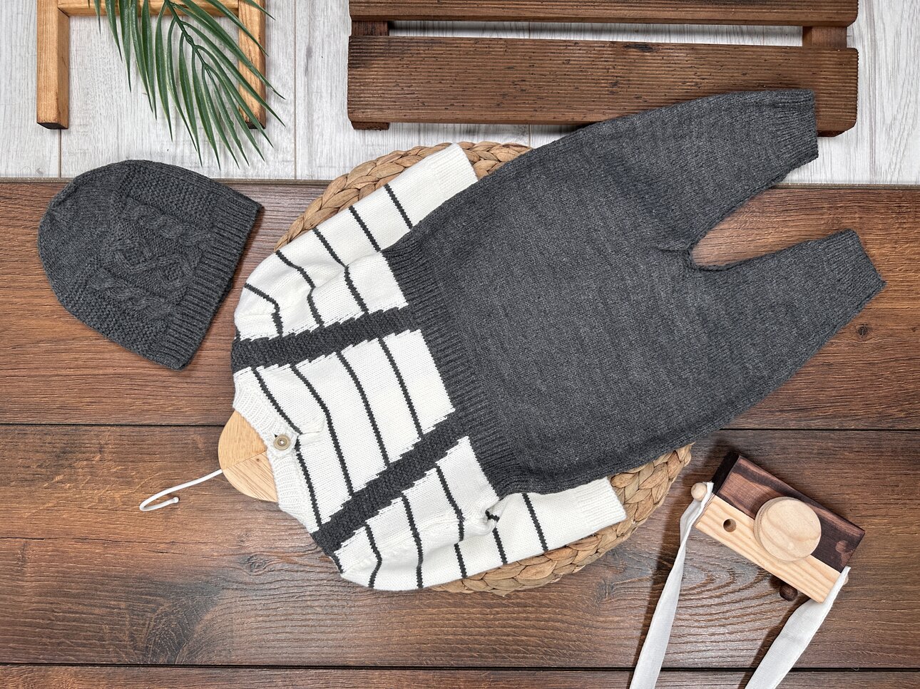 Pamuklu Triko Şapkalı Tulum 2li Erkek Bebek Takım