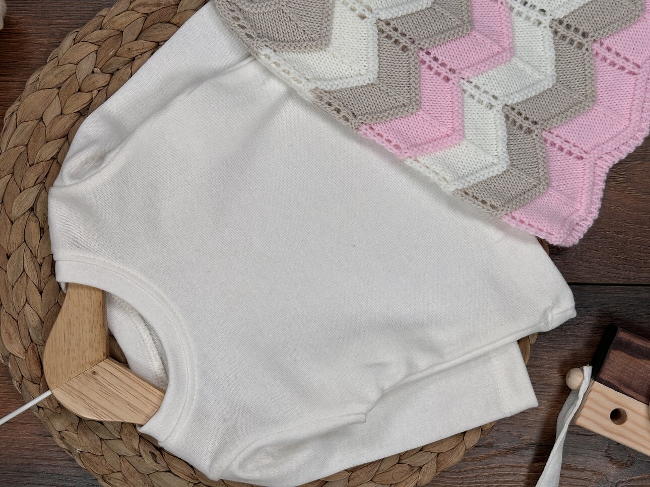 Organik Triko Zigzag Desenli Kız Bebek 2li Elbise Takım