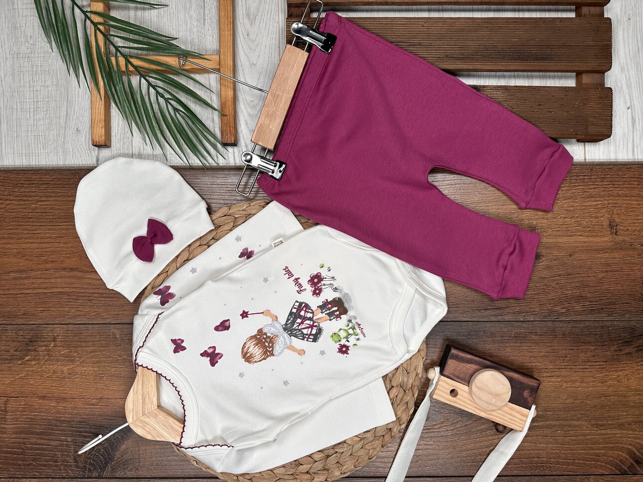 Pamuklu Klebek Detaylı 3lü Kız Bebek Takım