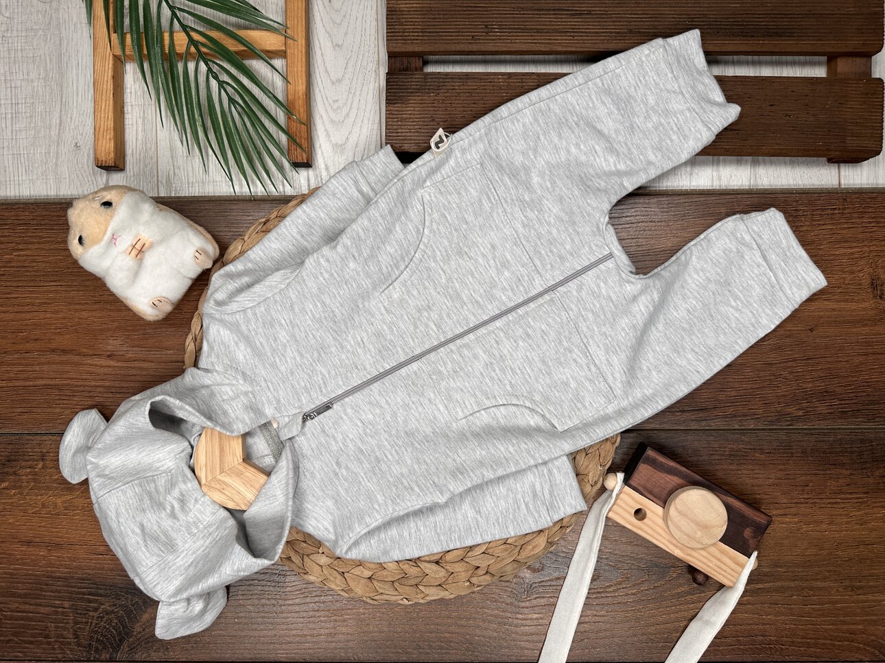 Pamuklu  Ayıcık Kulaklı Erkek Bebek Tulum