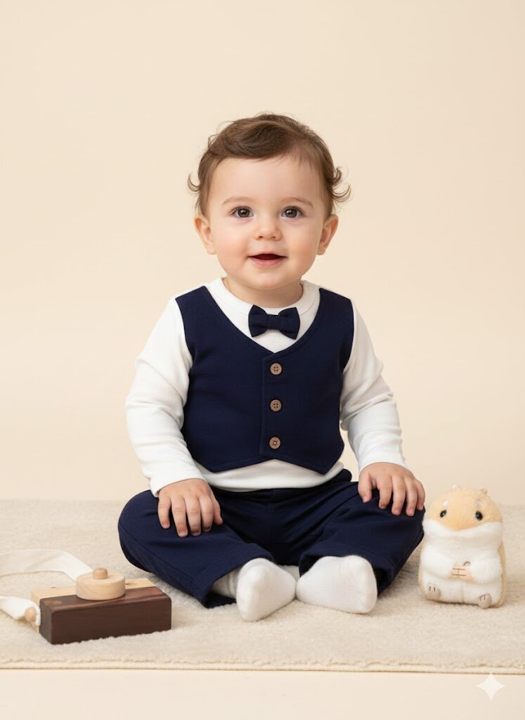 Papyon Yelek Detaylı Birleşik Zıbın Mevlütlük İkili Erkek Bebek Takım