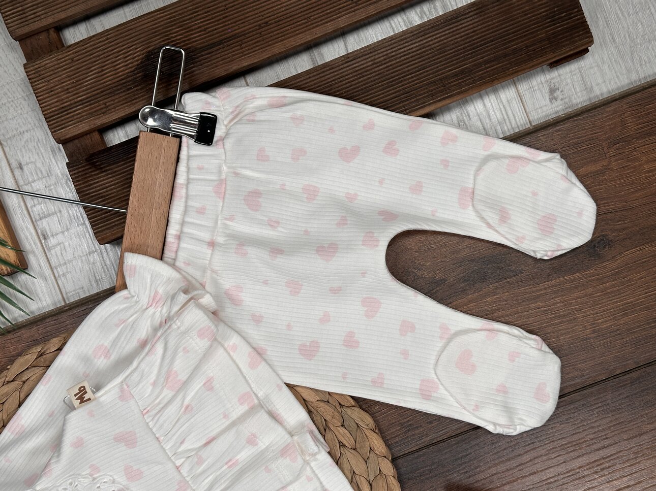 Pamuklu Kalp Desenli 3lü Kız Bebek Takım